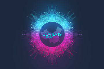 Coronavirus 2019-nCoV banner template. Corona virus icon. China pathogen respiratory infection, medical healthcare, microbiology concept. Pandemic stop in the Europe. Vector illustration.