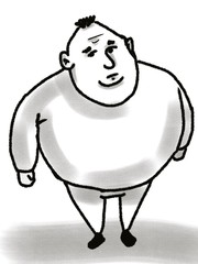 Hand drawn sketch of Fat cute guy Standing isolated on white