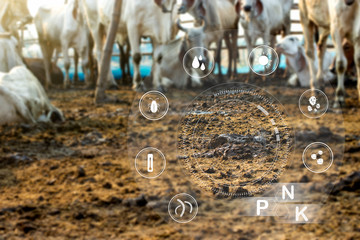 Cow manure or manure on a central farm, and also includes icon technology for decomposing into soil and minerals.