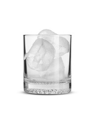 ice in cup glass on isolated white background