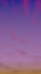 Cumulus pink clouds in the purple sky at sunset. Abstract group of clouds in the evening. 3D illustration