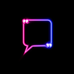 Vector neon gradient blue and pink colorful quote frame isolated on black background, bubble template, square speech bubble.