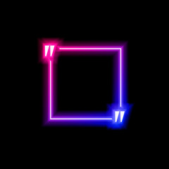 Vector neon gradient blue and pink colorful quote frame isolated on black background, square shape, abstract lights.
