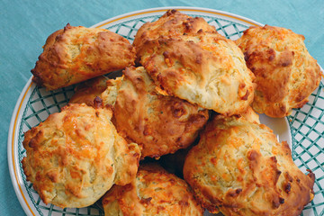 A plate of homemade cheese and garlic biscuits