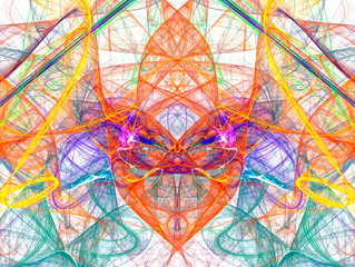 Composition in oriental style. Abstract multicolored fractal. 3D rendering. Quasi pencil drawing.