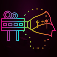 Human, camera, palm trees, sun in mind nolan icon Simple thin line, outline vector of Human mind icons for ui and ux, website or mobile application