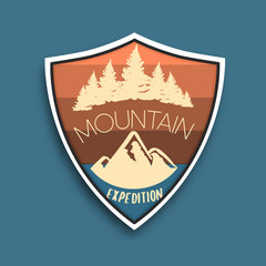 Mountain travel emblem. Camping outdoor adventure emblem, badge and logo patch.