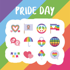 Obraz premium Pride day and lgtbi flat style icon set vector design