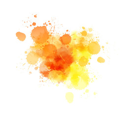 Orange colored splash watercolor paint blot - template for your designs. Grunge paint imitation splash background.