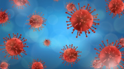 Viruses background. Coronavirus Covid19 realistic molecules. Red bacteria, global epidemic pandemic. Viral diseases vector illustration. Infection medical virus and molecule, epidemic microorganism