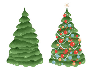 Illustration of a cartoon Christmas tree set on a white background