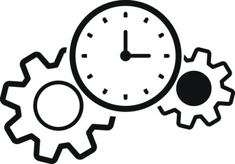 Project Management Icon. Business Concept. A Two man with Gears and Clock. vector illustration