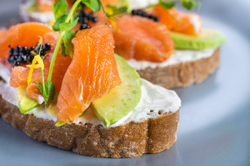 bruschetta avocado salmon and black caviar
