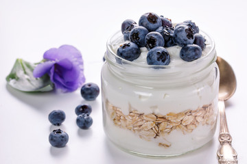 Obraz na płótnie Canvas Thick yogurt with fresh blueberries