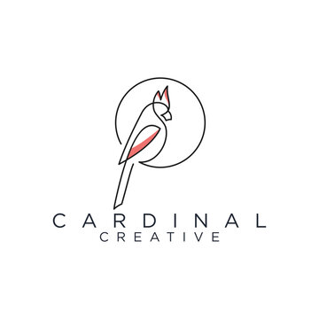 Cardinal line art logo design template