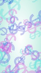 Multicolored translucent dollar signs on white background. Red tones. 3D illustration