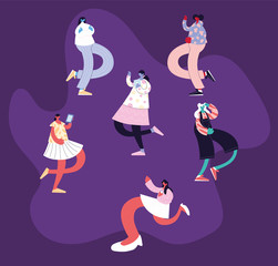 young women using technological gadgets