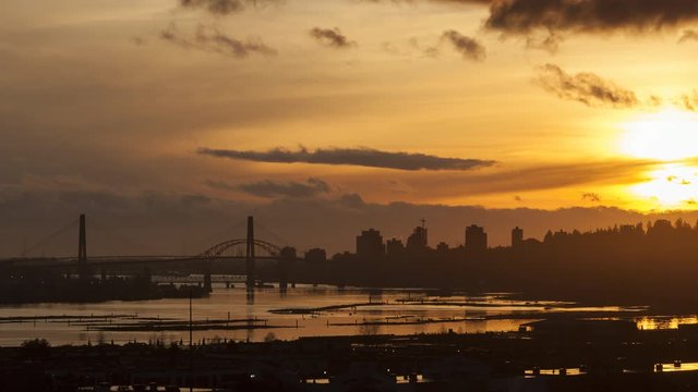 New Westminster, British Columbia, Canada, Sunset  (TIME-LAPSE, TIGHT SHOT)