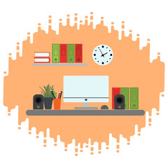 vector office desk with computer