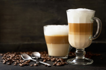 glasses of latte macchiato coffee