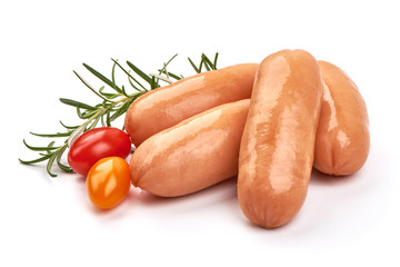 Boiled pork sausages, isolated on white background