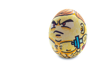 Colorful strong muscular bodybuilder Easter egg in isolated background