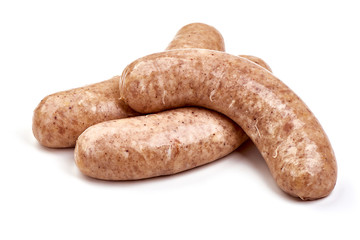 Raw pork Sausages, isolated on white background