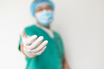 Friendly male medicine doctor hands holding patient hand for encouragement, empathy, cheering and...