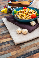 fusilli roast chicken and Italian cheese with basil and parmesan sauce