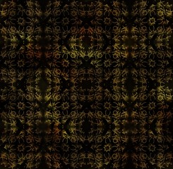 seamless pattern of golden doodles on a dark background