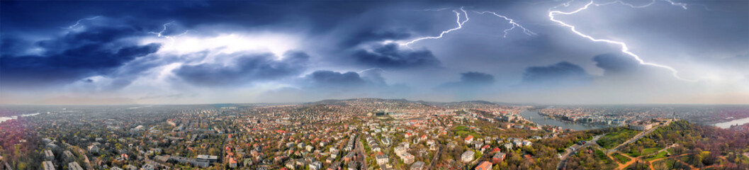 Budapest aerial view from the city castle with storm approaching, Hungary