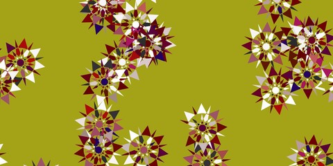 Light red, yellow vector pattern with colored snowflakes.