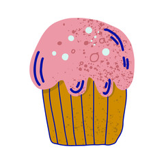 Vector illustration of a cute textured cupcake with pink icing and a cherry.