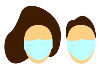 Foto auf Leinwand Eine Illustration zeigt Gesichter, die mit einer medizinischen Schutzmaske bedekt sind. © hafenkieker