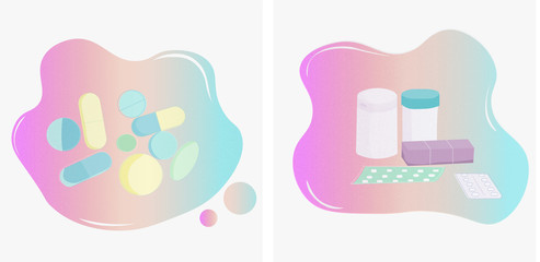 Medical pills and bottles icons set vector
