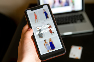 Online shopping. Buying clothes on the Internet. Advertising on YouTube. shopping.