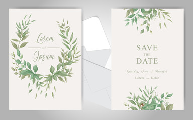 Greenery Wedding Invitation Cards Set Template