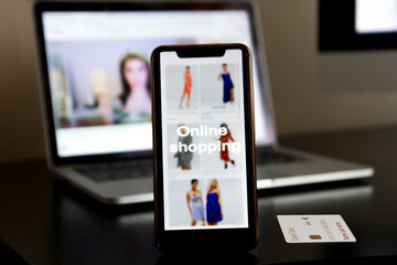 Online shopping. Buying clothes on the Internet. Advertising on YouTube. shopping.