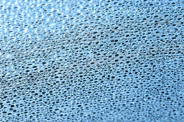 Water Drops On Blue. Top View.