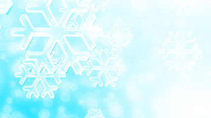 Christmas blue white snowflake with snow fall on winter background.