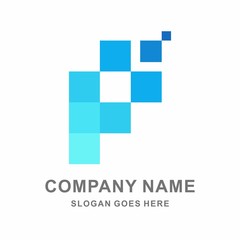 Monogram Letter P Square Pixel Business Company Stock Vector Logo Design Template
