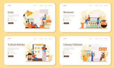 Professional critic web banner or landing page set. Journalist making