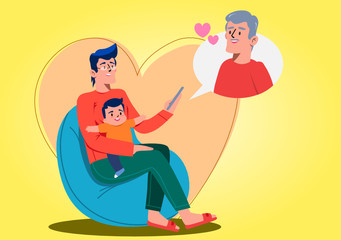 Man video call his father. Happy father's day and social distancing concept