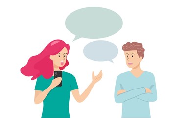 Fototapeta premium Vector illustration, cartoon style, people talking about news ,social network,business,chat,discussing with speech bubble
