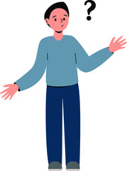 Confused slender man does not know the answer to the question isolated on white background