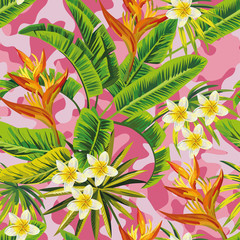 Tropical jungle pink camo background seamless - 350240799