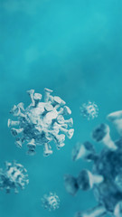 3d illustration, concept with microscopic bacteria and viruses. Coronavirus Covid-19 vertical...