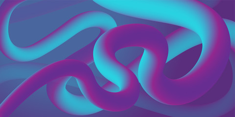 Illustration of the liquid blue and purple abstract figures tubes gradient background