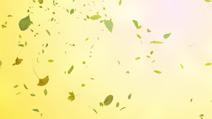 Green Flying leaves leaf 3D illustration background.