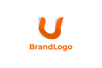 Abstract Initial Letter U Logo. Orange Origami Style with Grey Shadow  isolated on White Background. Usable for Business, Branding and Company Logos. Flat Vector Logo Design Template Element. © sangart